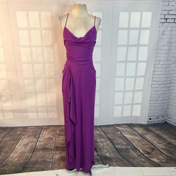 Bcbgmaxazria hedi dark orchid front slit gown size small - Picture 4 of 14